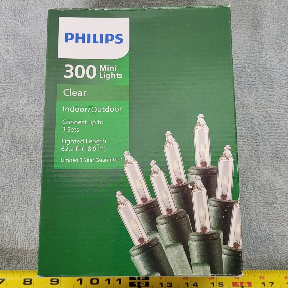 Philips 300 Mini Lights Clear Indoor Outdoor Green Wire Christmas 62.2ft
